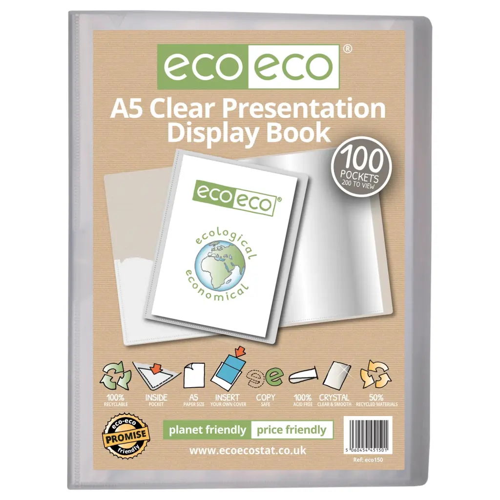 A5 50% Recycled Clear 100 Pocket Presentation Display Book