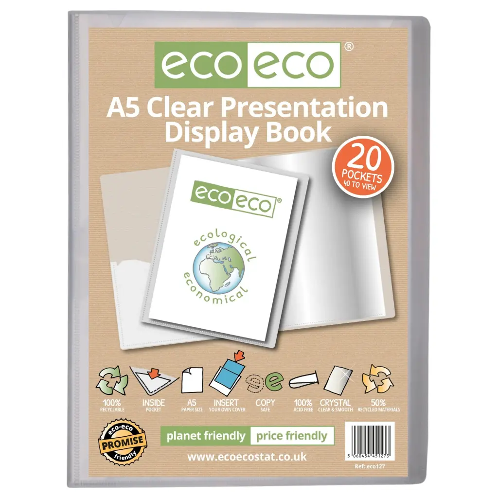 A5 50% Recycled Clear 20 Pocket Presentation Display Book (1)