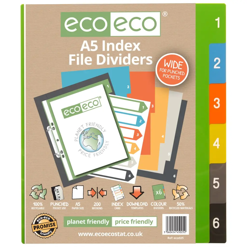 A5 50% Recycled Set 6 Wide Index File Dividers (1)