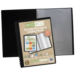Eco-Eco A5 Fold-Flat Spiral Display Book – 20 Pockets Black