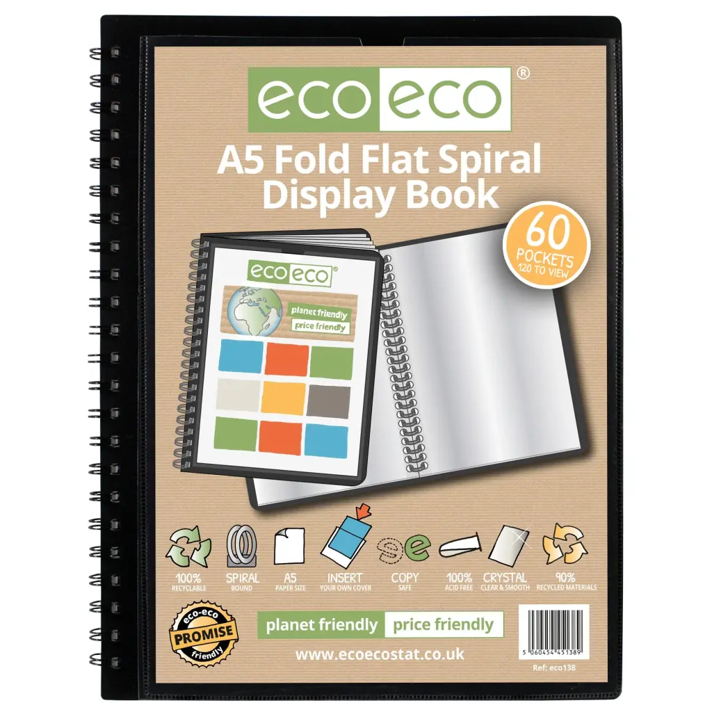 A5 50% recycled 60 pocket Fold Flat Spiral display book (1)