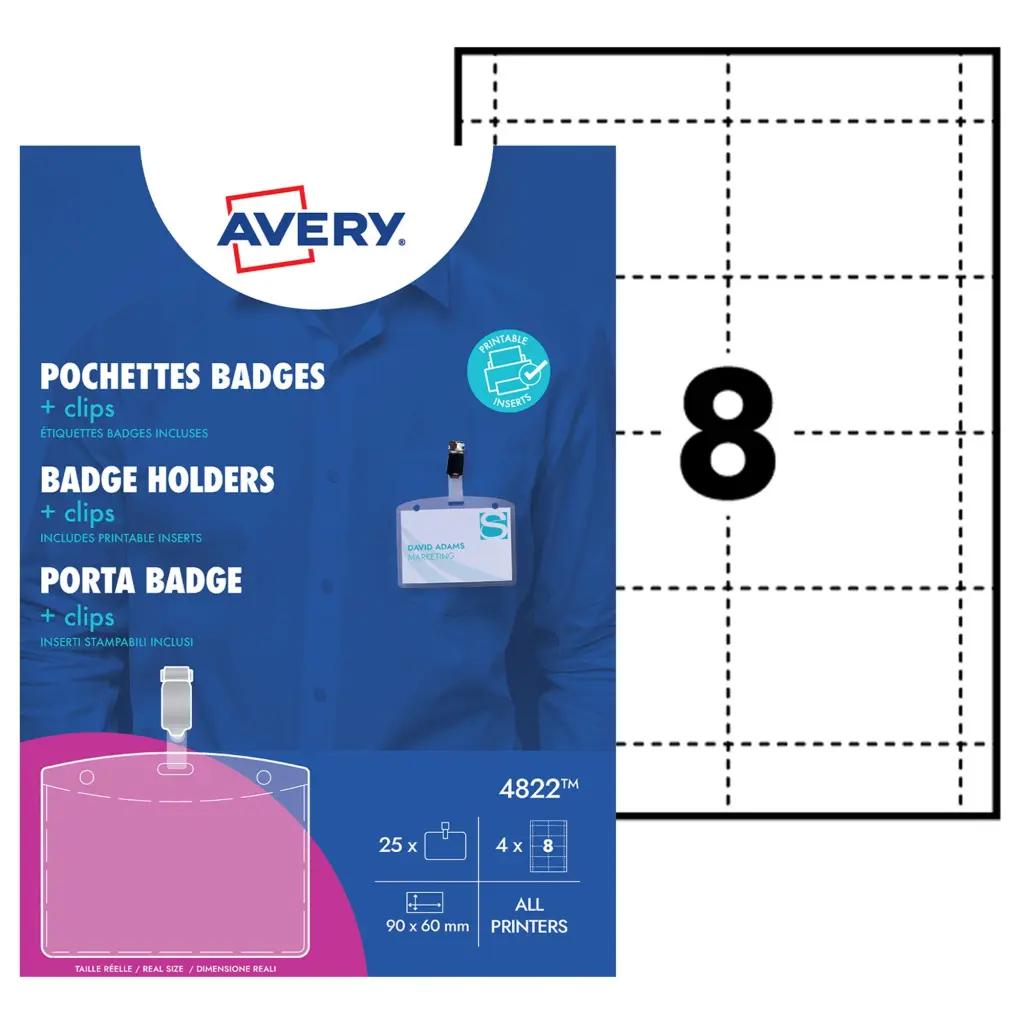 Avery Badge Holders with Clip 60x90mm 32 Inserts 25 Holders