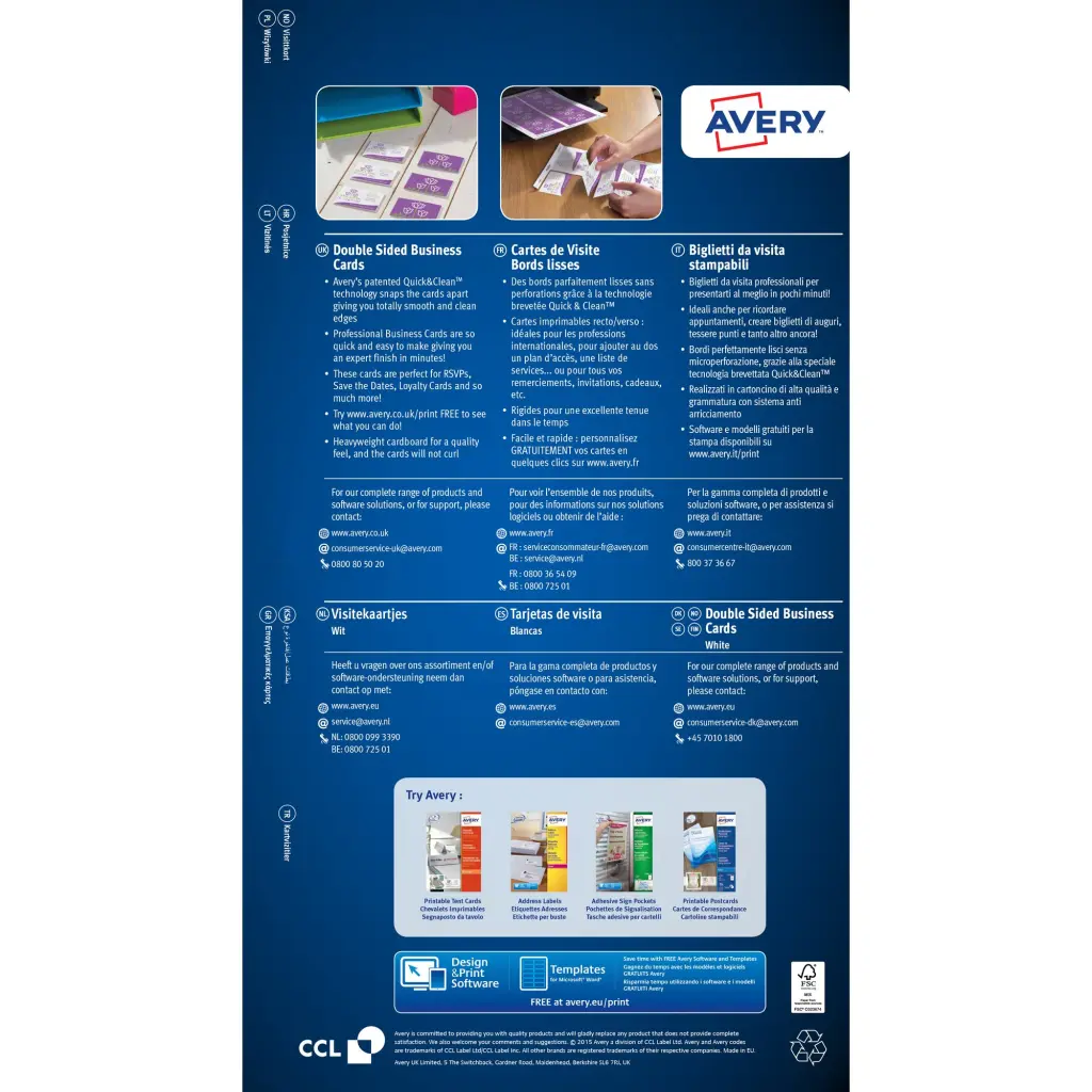 Avery Business Cards 85mm x 54mm Inkjet Prints on Both Sides 200 Cards / 25 Sheets 240 gsm - C32028-25