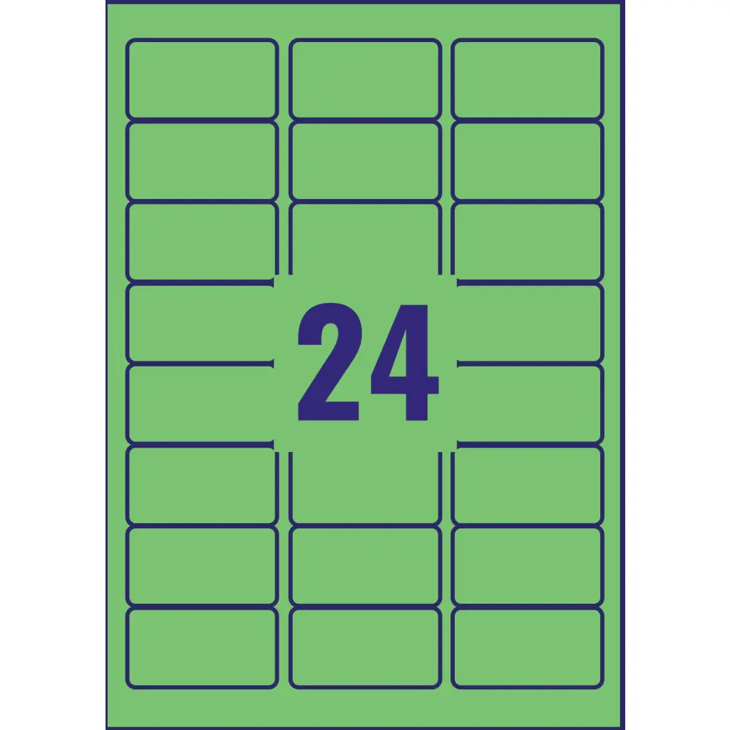 Avery Coloured Label 63.5x34mm 24 Per A4 Sheet Green (Pack 480 Labels) L6033-20