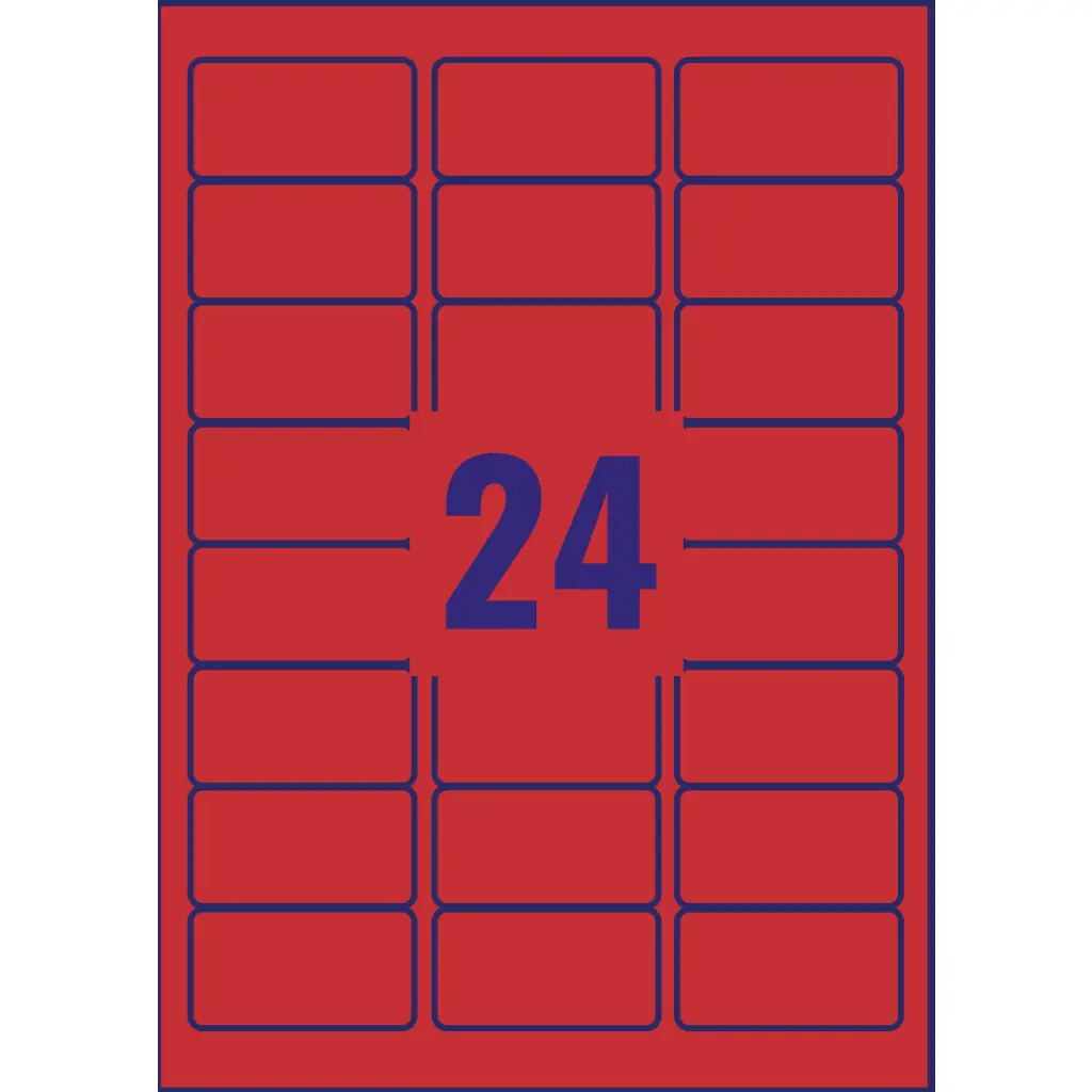 Avery Coloured Label 63.5x34mm 24 Per A4 Sheet Red (Pack 480 Labels) L6034-20
