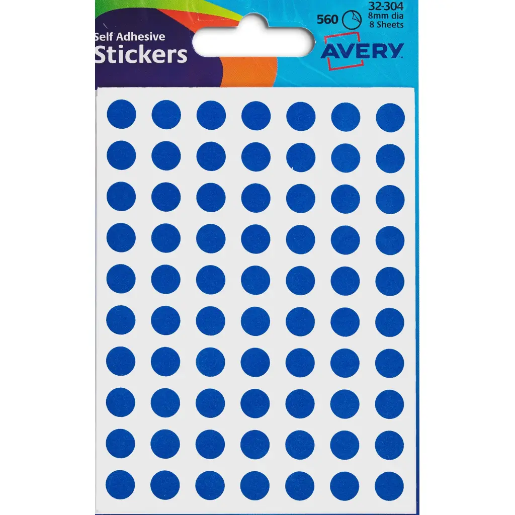 Avery Coloured Label Round 8mm Diameter Blue (Pack 10 x 560 Labels) 32-304