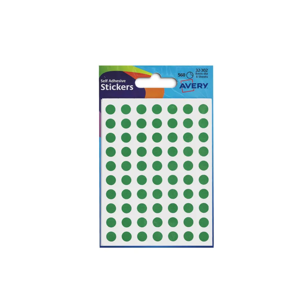 Avery Coloured Label Round 8mm Diameter Green (Pack 10 x 560 Labels) 32-302