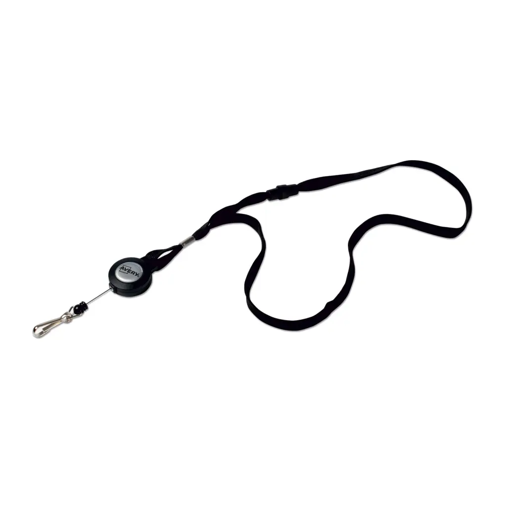 Avery Lanyard Black 40 x 1cm with 60cm Reel (Pack 10) - 4830