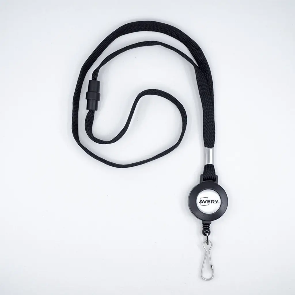 Avery Lanyard Black 40 x 1cm with 60cm Reel (Pack 10) - 4830