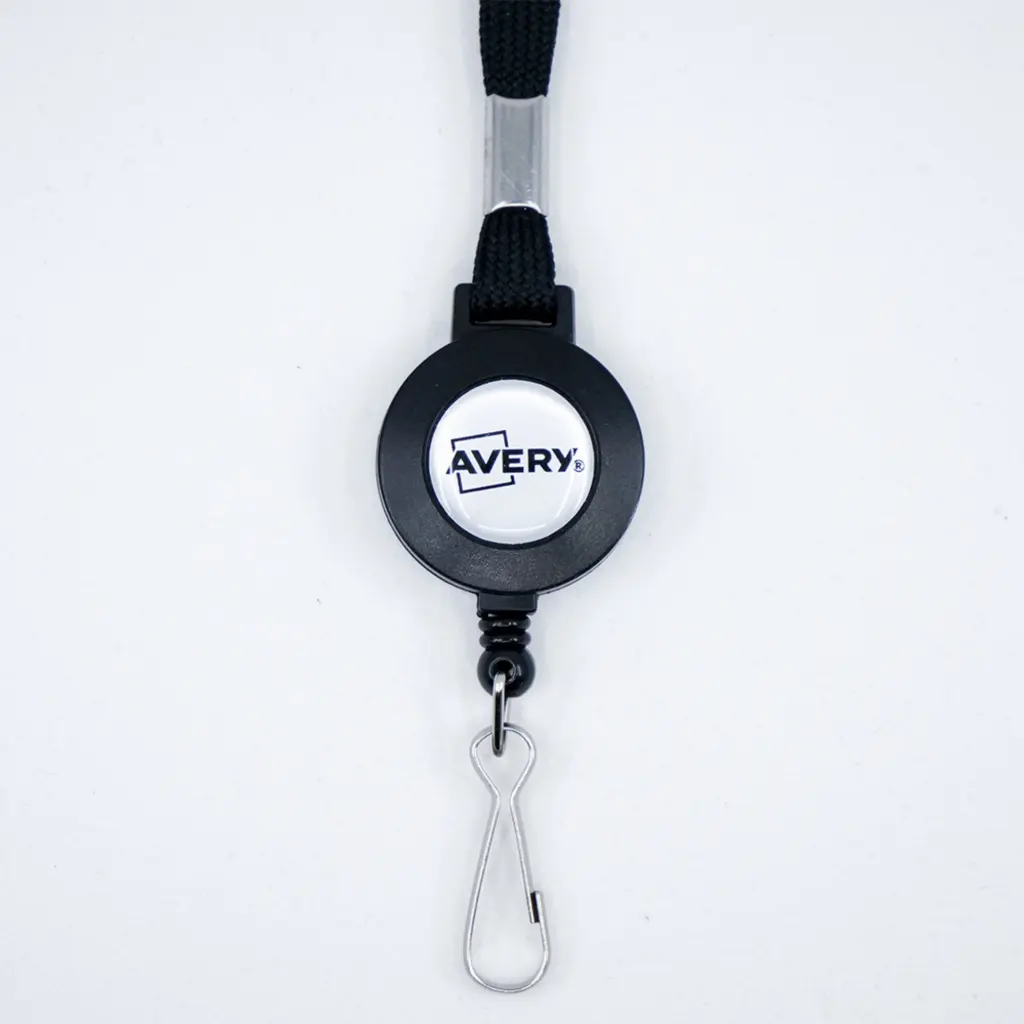 Avery Lanyard Black 40 x 1cm with 60cm Reel (Pack 10) - 4830