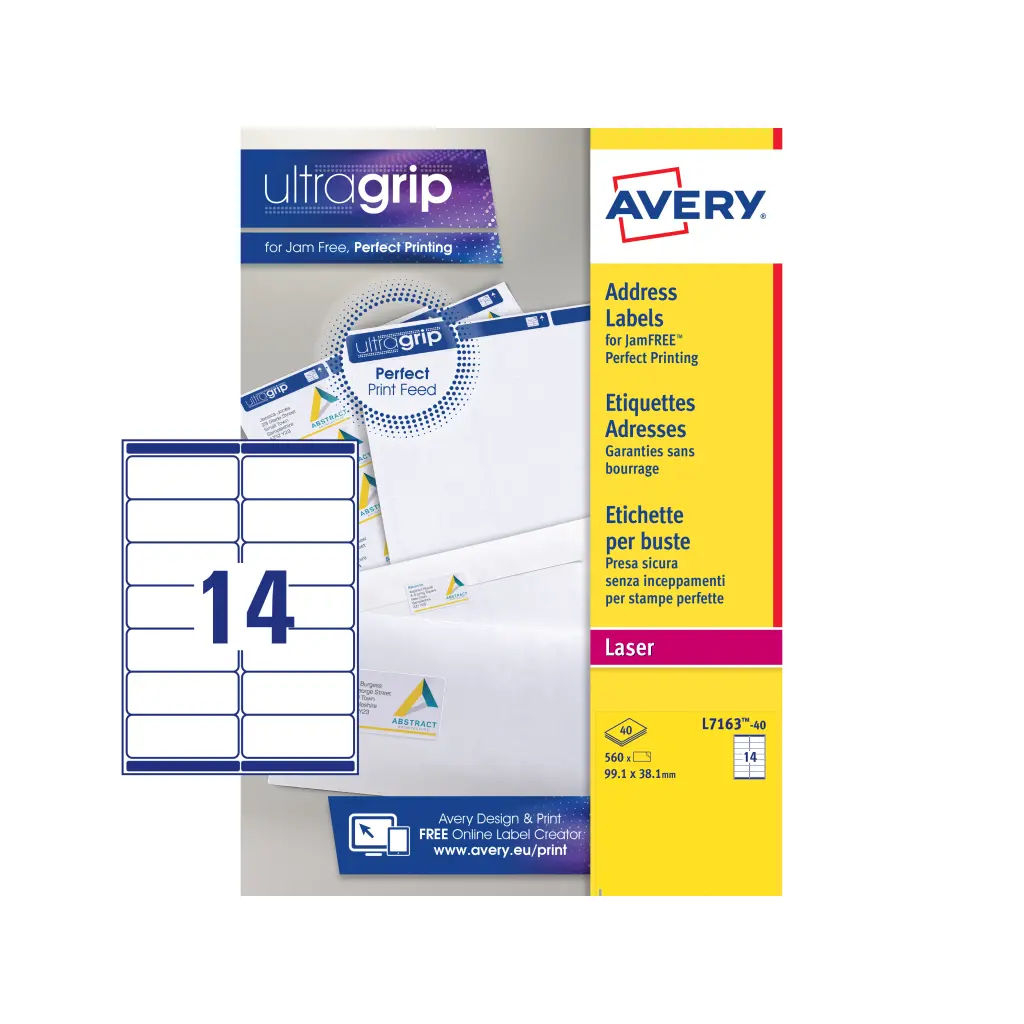 Avery Laser Address Label 99.1x38.1mm 14 Per A4 Sheet White (Pack 560 Labels) L7163-40