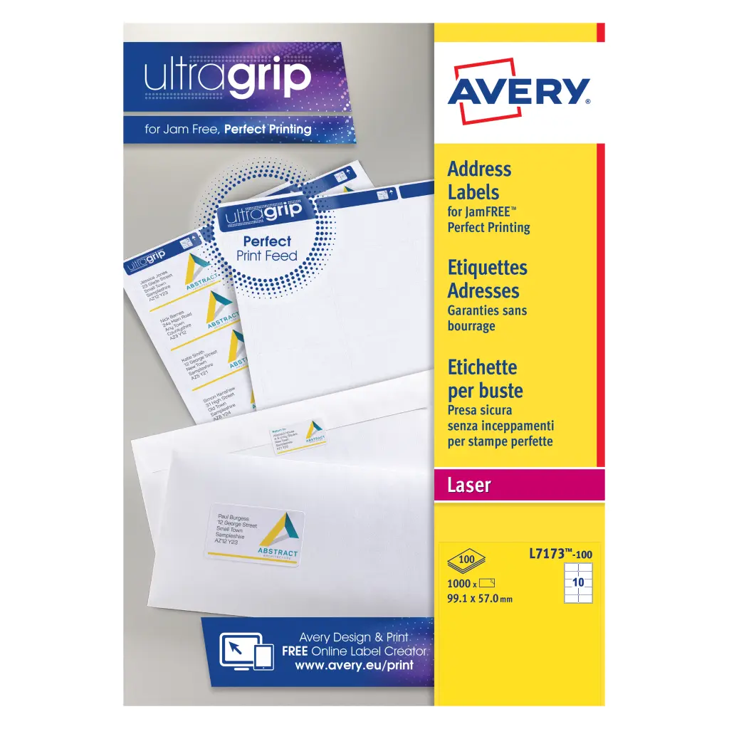 Avery Laser Address Label 99.1x57mm 10 Per A4 Sheet White (Pack 1000 Labels) L7173-100