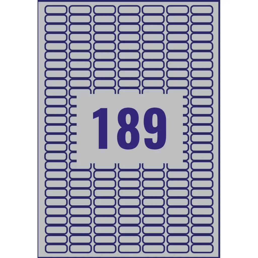 Avery Laser Heavy Duty Label 25.4x10mm 189 Per A4 Sheet Silver (Pack 3780 Labels) L6008-20