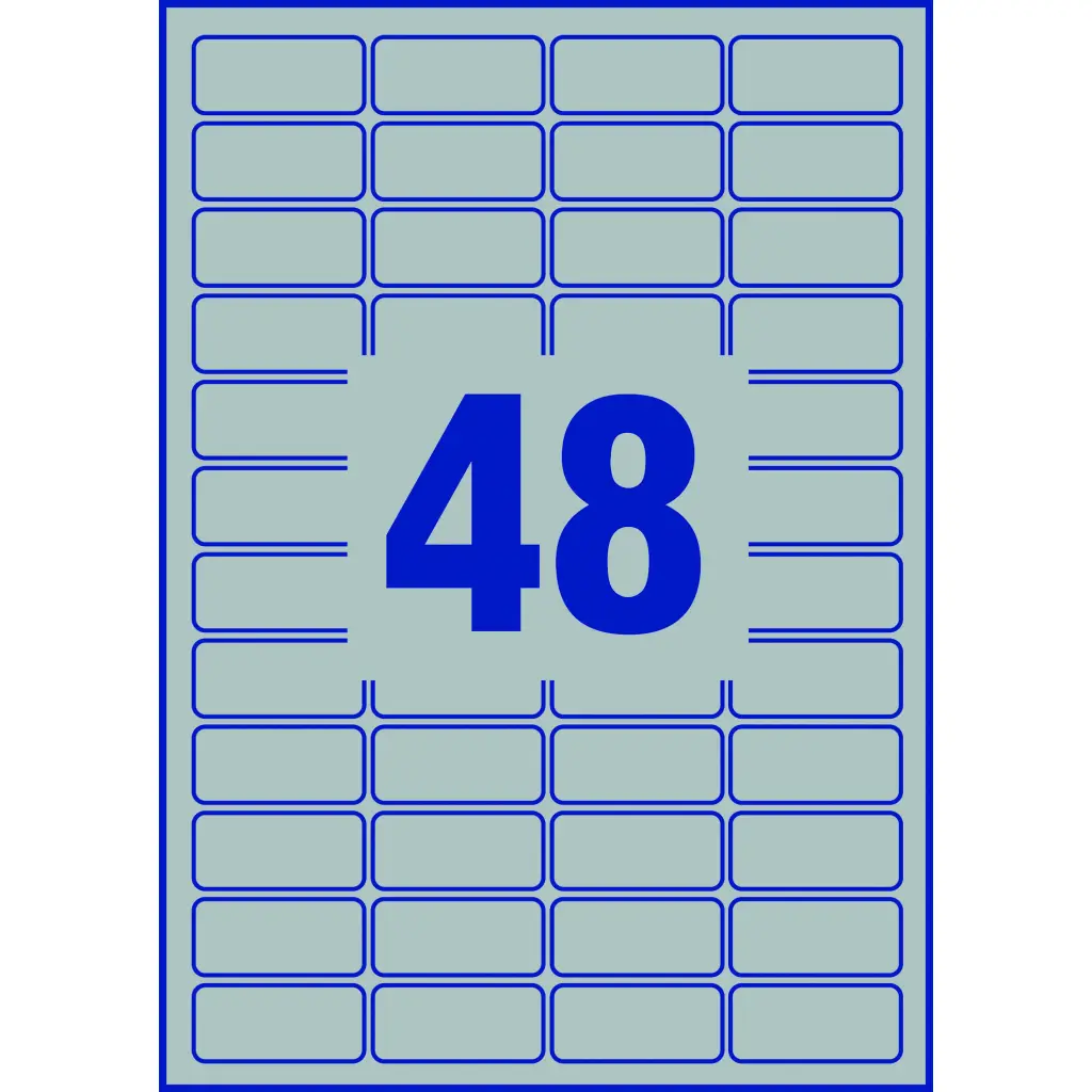 Avery Laser Heavy Duty Label 45.7x21.2mm 48 Per A4 Sheet Silver (Pack 960 Labels) L6009-20
