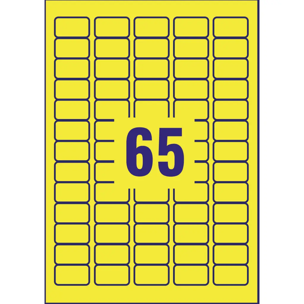 Avery Laser High Visibility Mini Removable Label 38x21mm 65 Per A4 Sheet Neon Yellow (Pack 1625 Labels) L7651Y-25