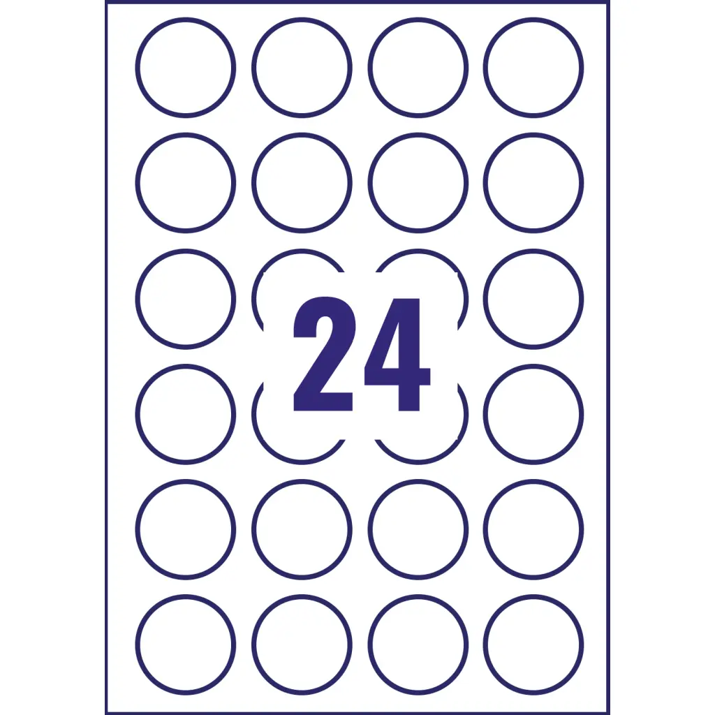 Avery Laser Label 40mm Diameter 24 Per A4 Sheet Crystal Clear (Pack 600 Labels) L7780-25