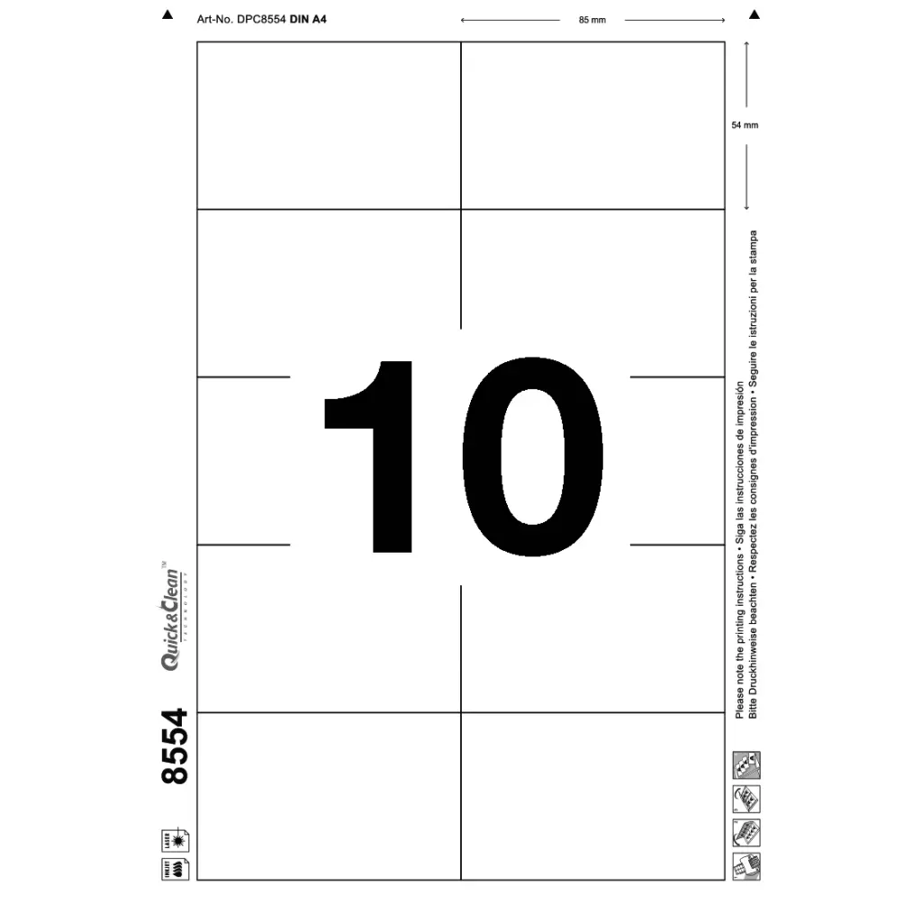 Avery Printable Inserts 85mm x 54mm All printer types 100 inserts / 10 Sheets - 8554