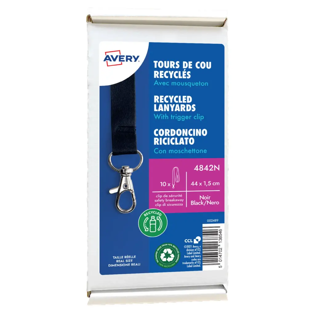 Avery Recycled Lanyard Black with Trigger Clip (Pack 10) - 4842N