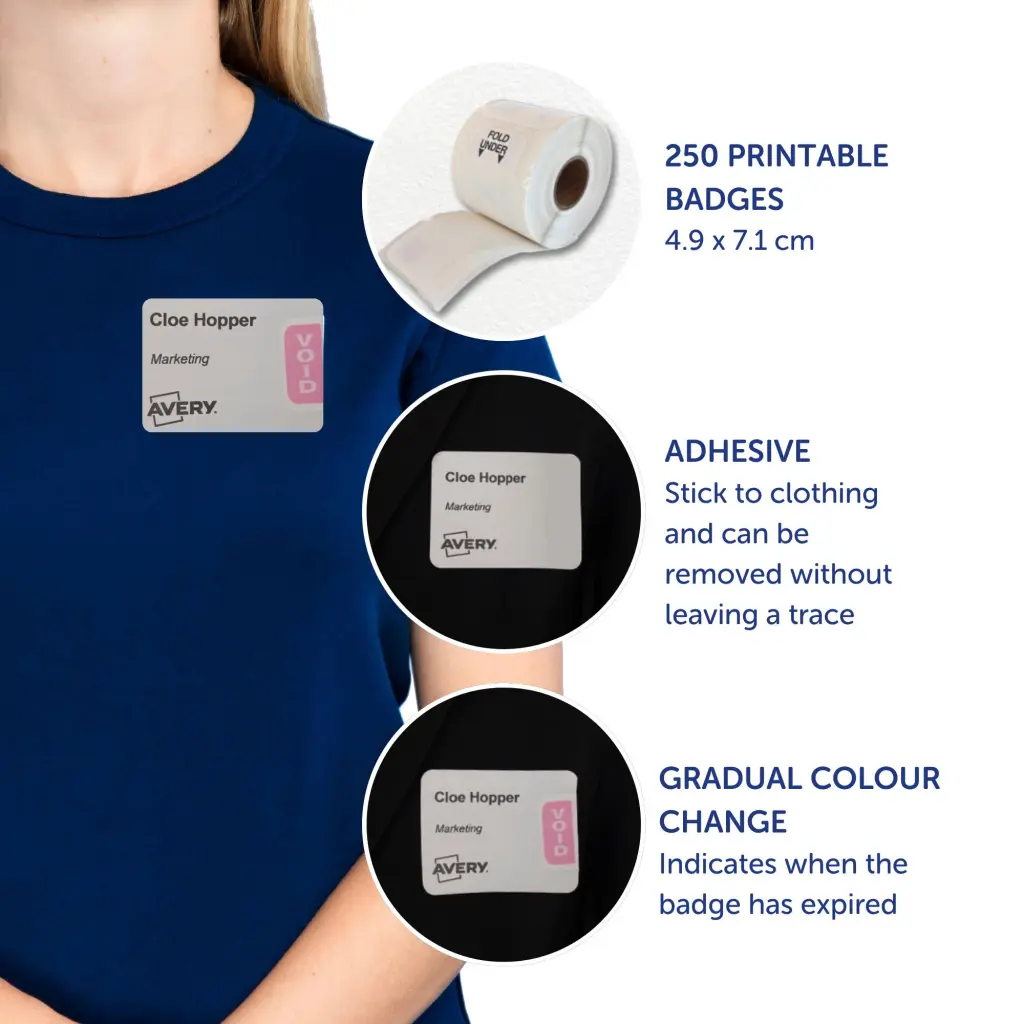 Avery Self-Adhesive Visitor Paper Badges with Time-Expiring Tabs (Pack 250) - 4851E-THR