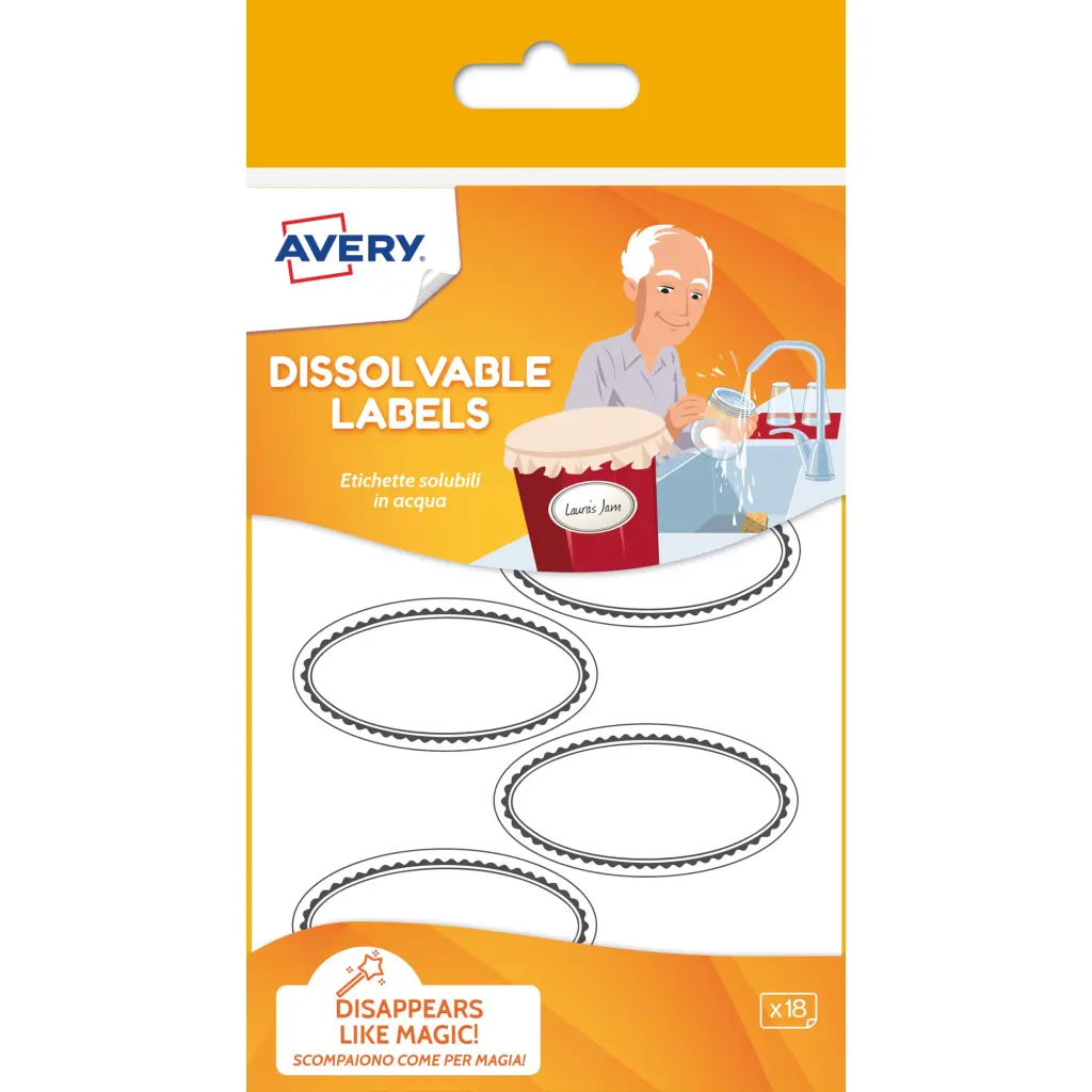 Avery UK Dissolvable Labels 55 x 29mm White with Black Rims (Pack 18 Labels) - SOLUB18.UK