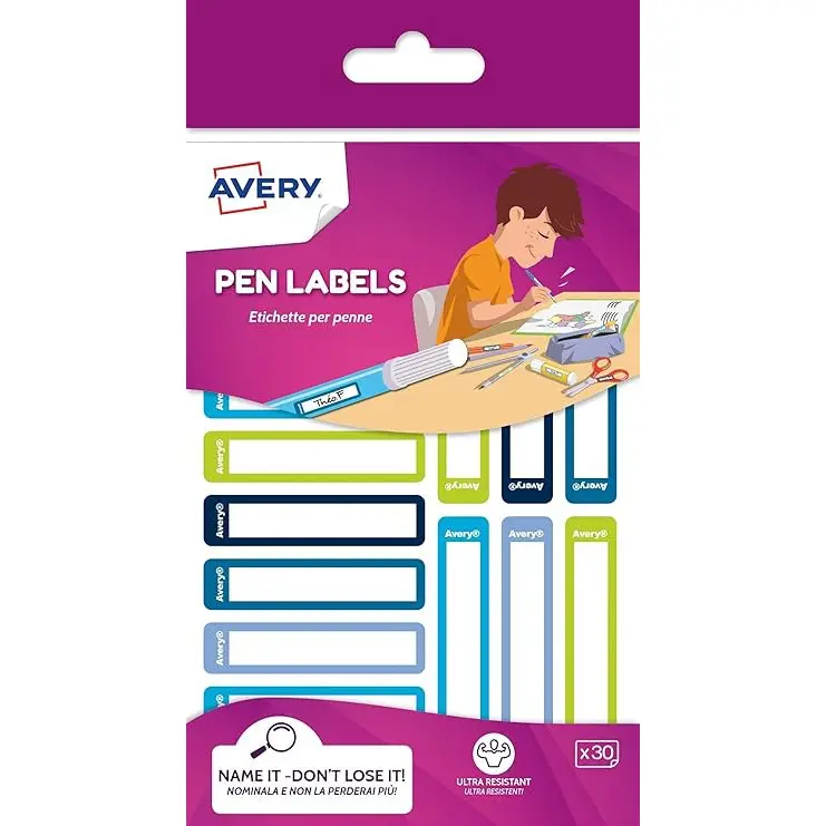 Avery UK Stationery Labels 50 x 10 mm Green and Blue (Pack 30 Labels) - RESMI30G.UK