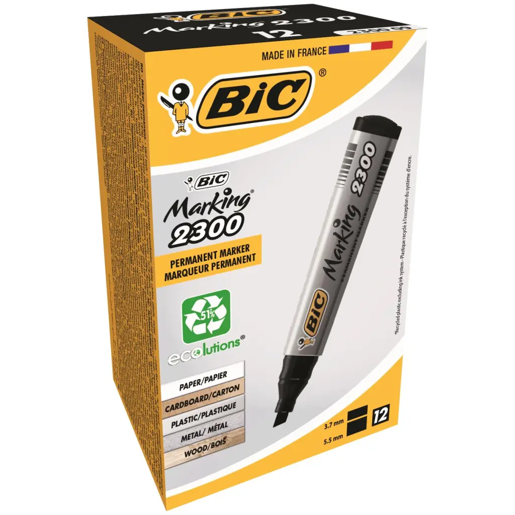 BIC 2300 Permanent Marker Chisel Tip Black Pack of 12