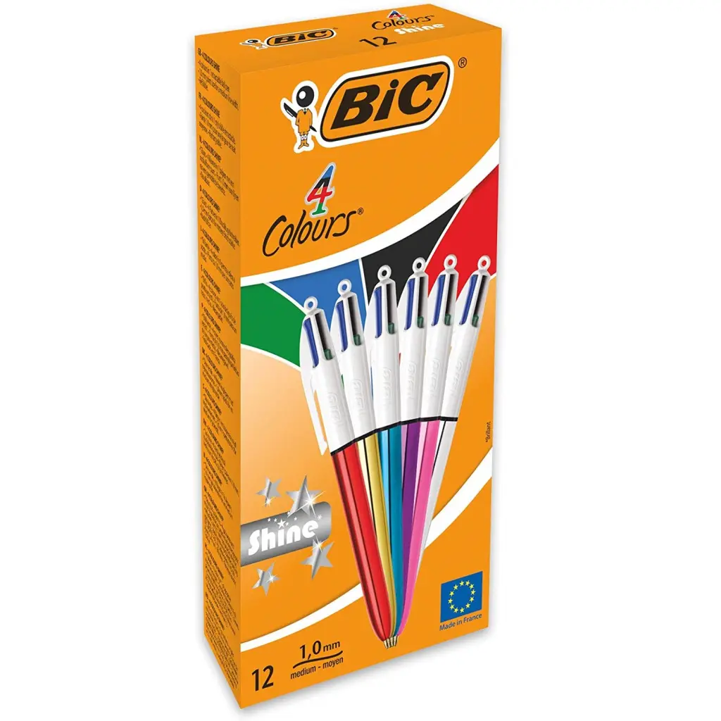 BIC 4 Colours Assorted Shine Ballpoint Pens Pack of 12