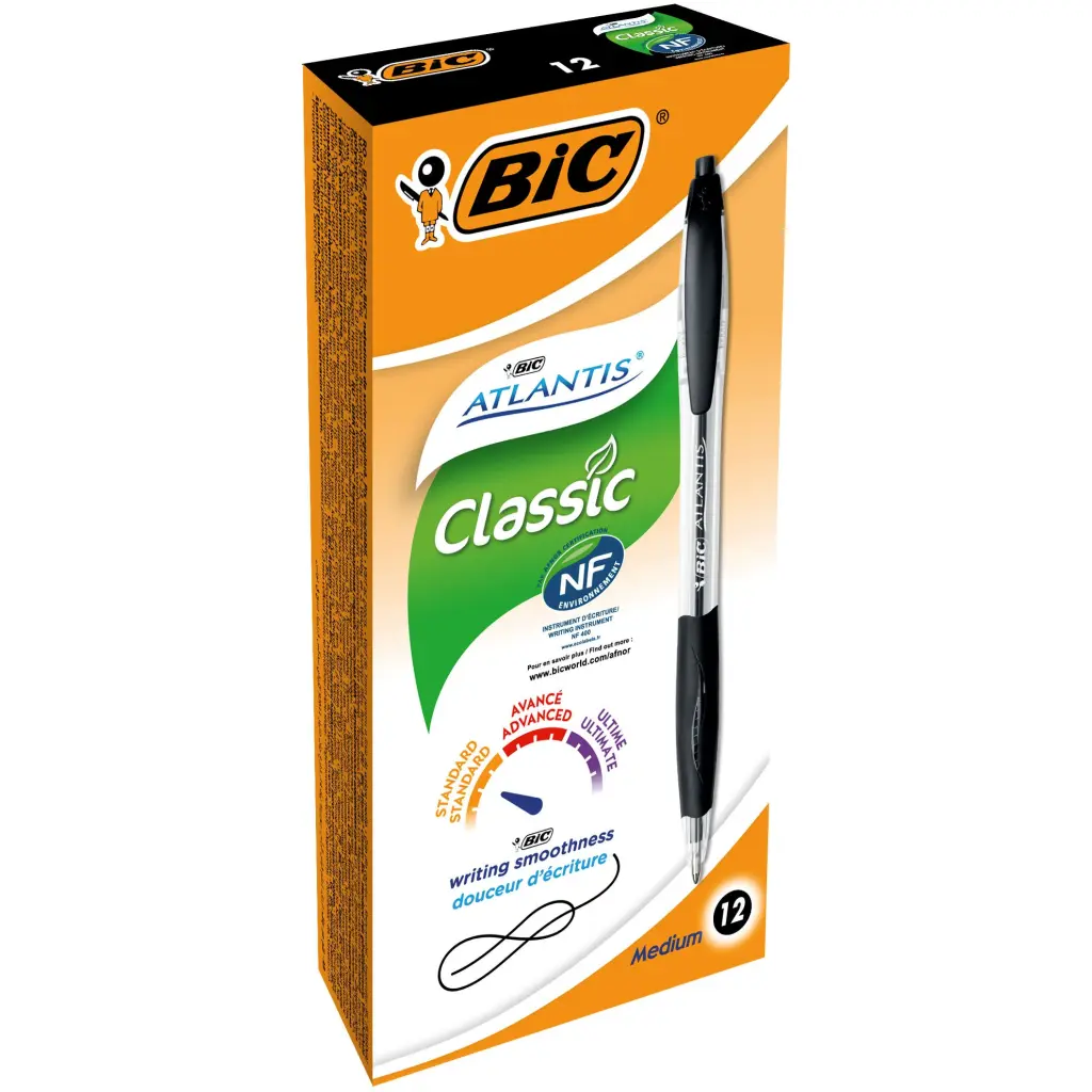 BIC Atlantis Black Retractable Ballpoint Pen Pack of 12