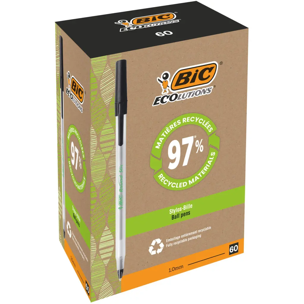 BIC Ecolutions Black Stic Ball Pen Pack of 60