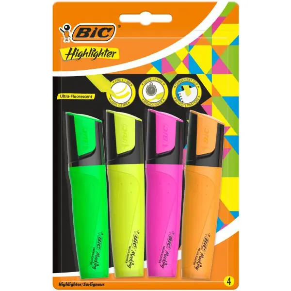 BIC Marking Highlighter Chisel Tip Assorted Pack of 4