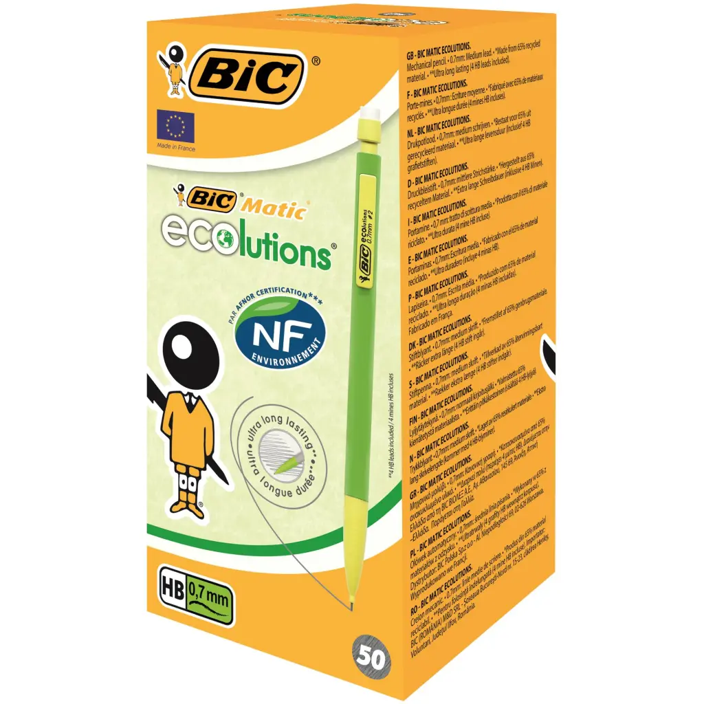 BIC Matic Ecosolutions Mechanical Pencil with Built-in Eraser Pack of 50