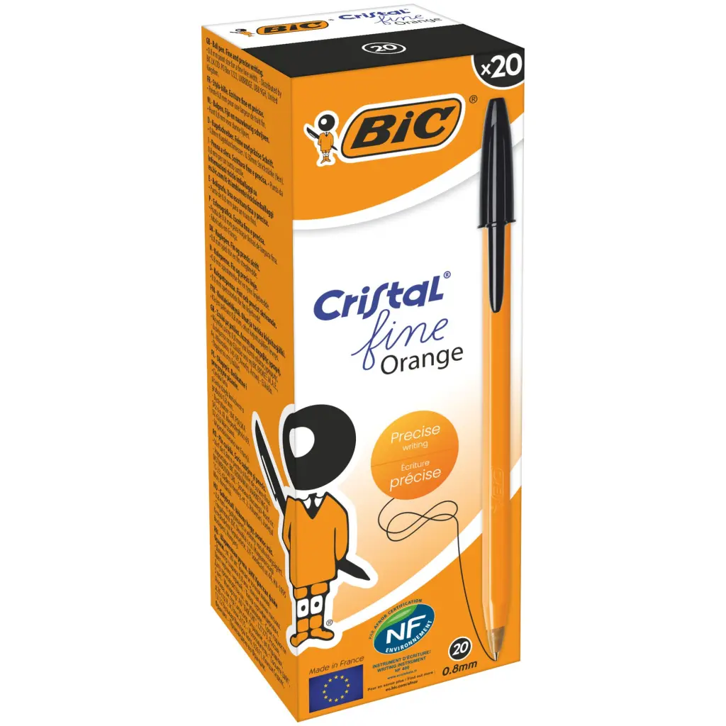 BIC Orange Ballpoint Pen Black Fine 0.8mm Pack of 20