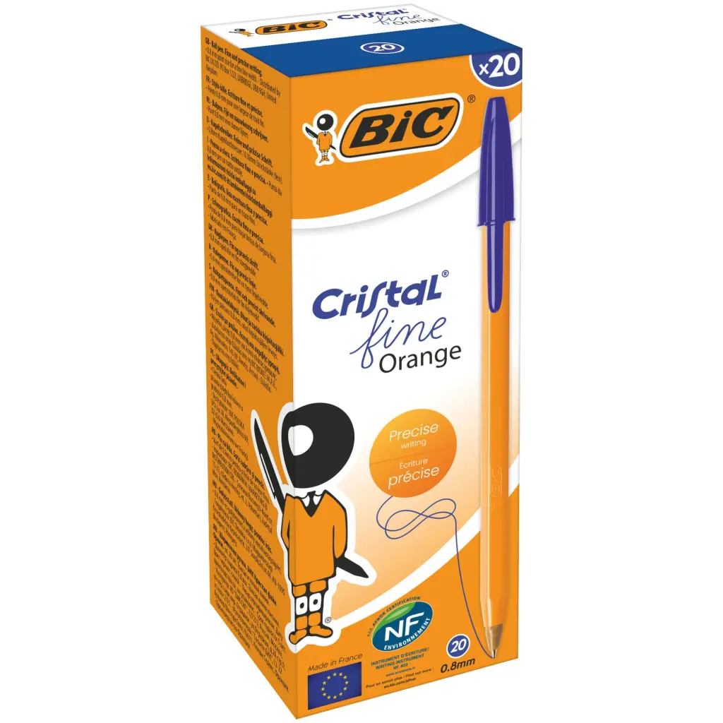 BIC Orange Ballpoint Pen Blue Fine 0.8mm Pack of 20