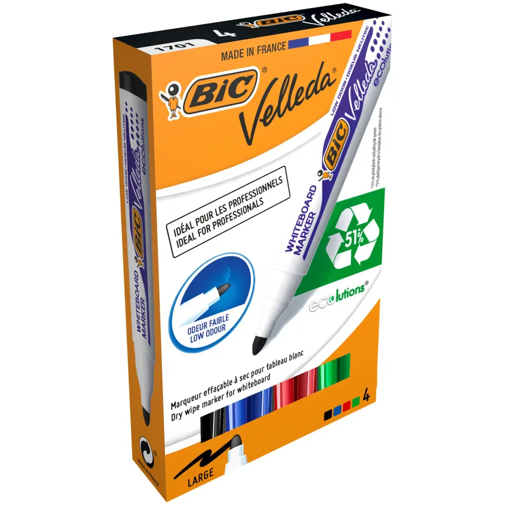 BIC Velleda 1701 Whiteboard Marker Bullet Tip 1.5mm Line Assorted Pack of 4