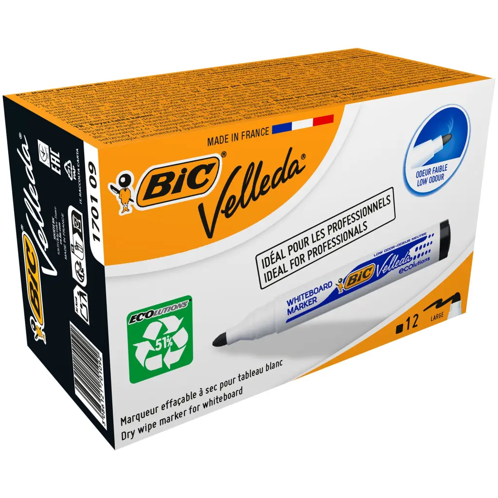 BIC Velleda 1701 Whiteboard Marker Bullet Tip 1.5mm Line Black Pack of 12