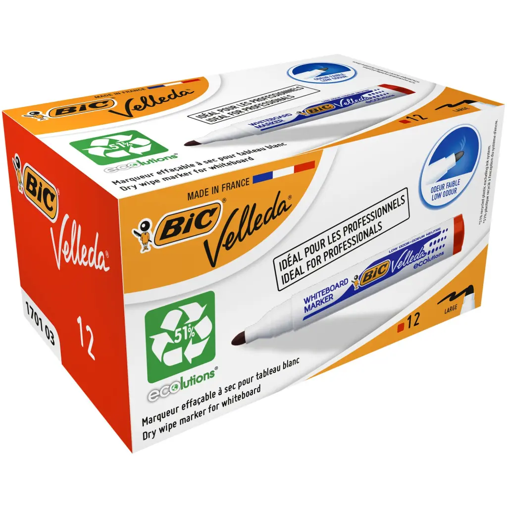 BIC Velleda 1701 Whiteboard Marker Bullet Tip 1.5mm Line Red Pack of 12