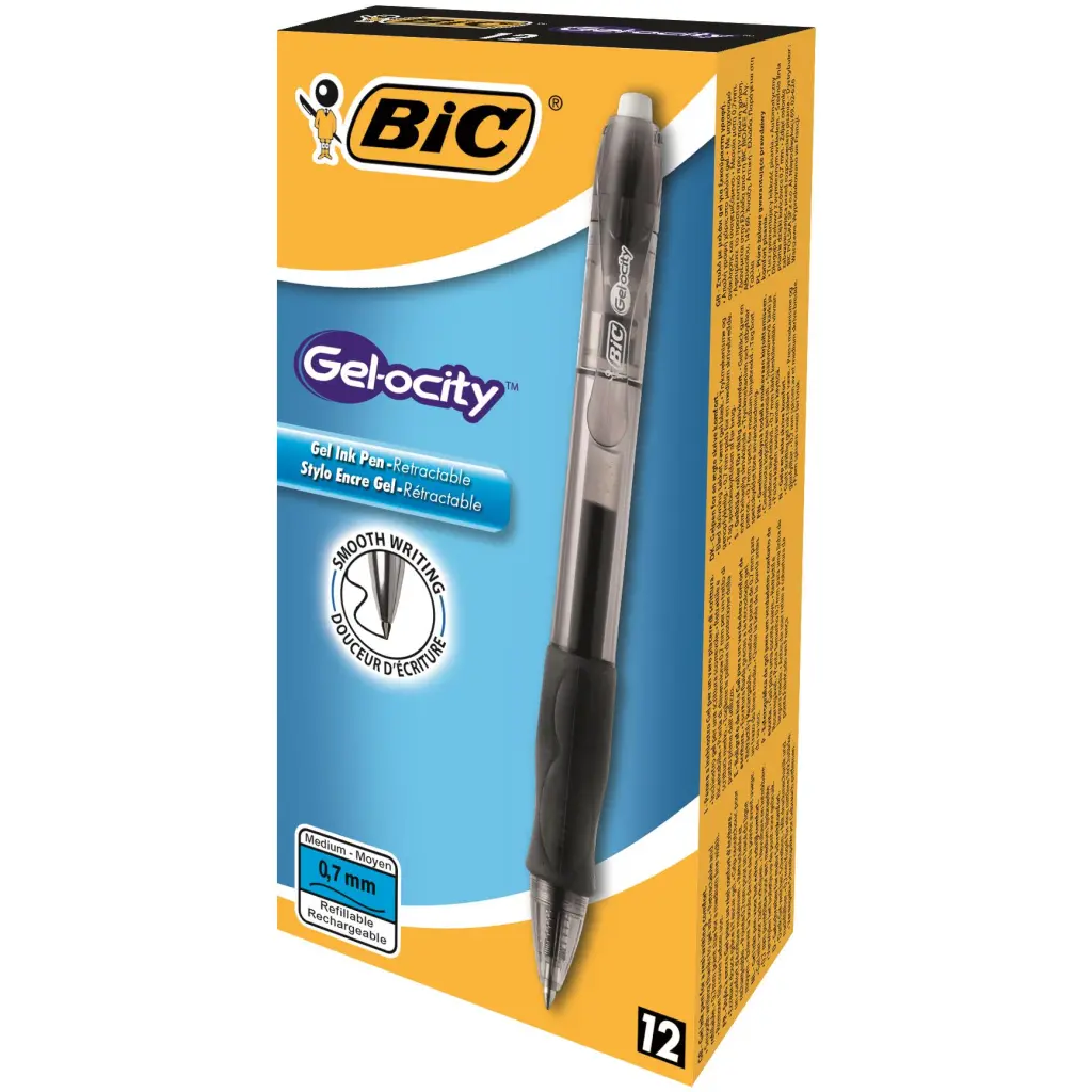 BIC Velocity Black Gel Rollerball Grip Retractable Pack of 12