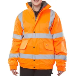 Bomber Jacket Fleece Lined Hi Vis Orange Medium