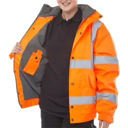 Bomber Jacket Fleece Lined Hi Vis Orange Xl