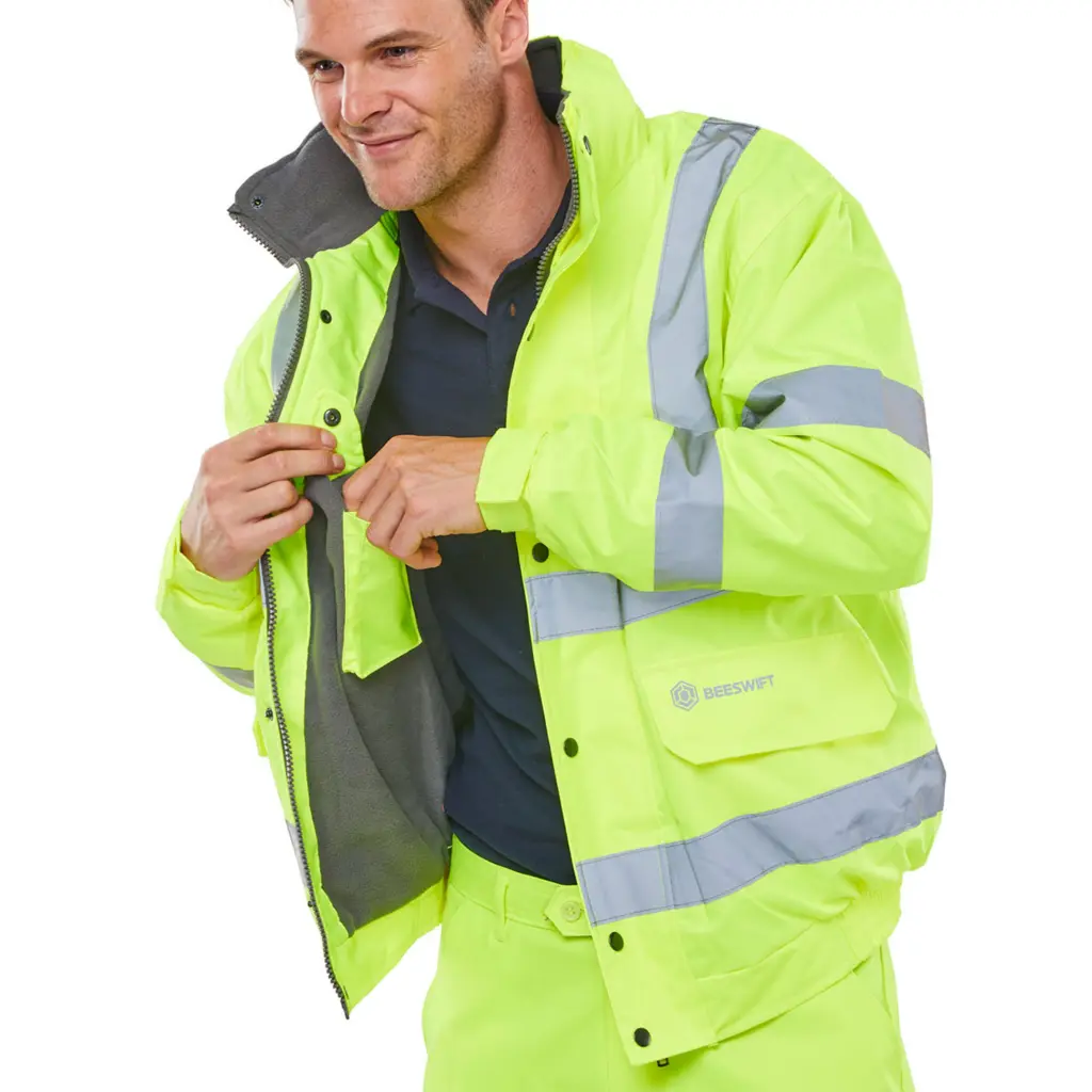 Beeswift Bomber Jacket Fleece Lined Hi Vis Yellow Medium