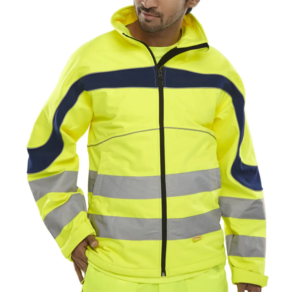 Beeswift Eton Hi-Viz Soft Shell Jacket Saturn Yellow / Navy XL