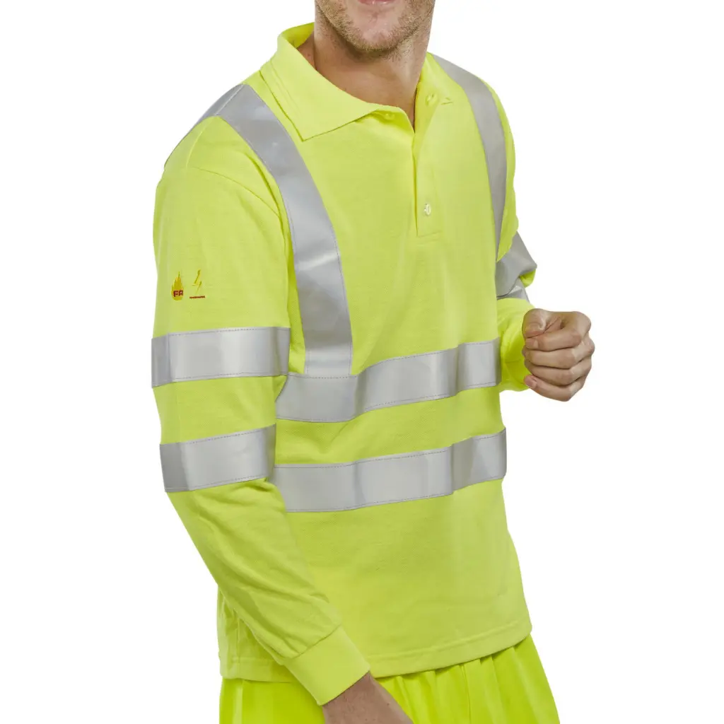 Beeswift Fire Retardant Hi-Vis Anti Static Polo Long Sleeved Saturn Yellow 6XL