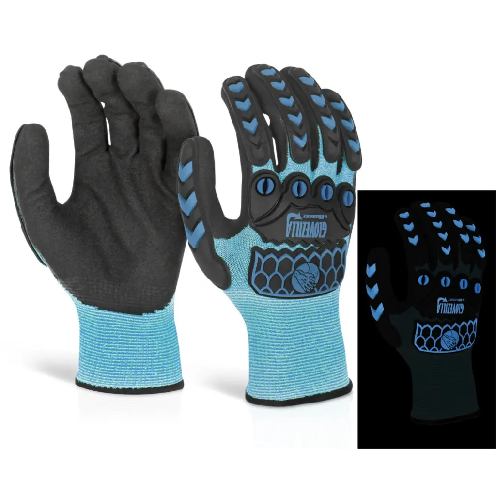 Beeswift Glovezilla Glow In The Dark Foam Nitrile Glove Blue 2XL (Pair)