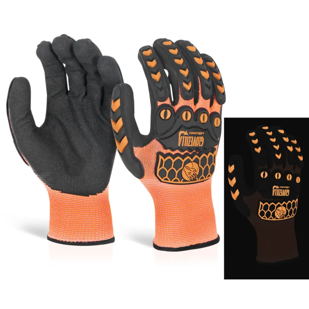 Beeswift Glovezilla Glow In The Dark Foam Nitrile Glove Orange M (Pair)