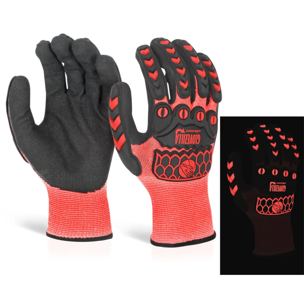 Beeswift Glovezilla Glow In The Dark Foam Nitrile Glove Red M (Pair)