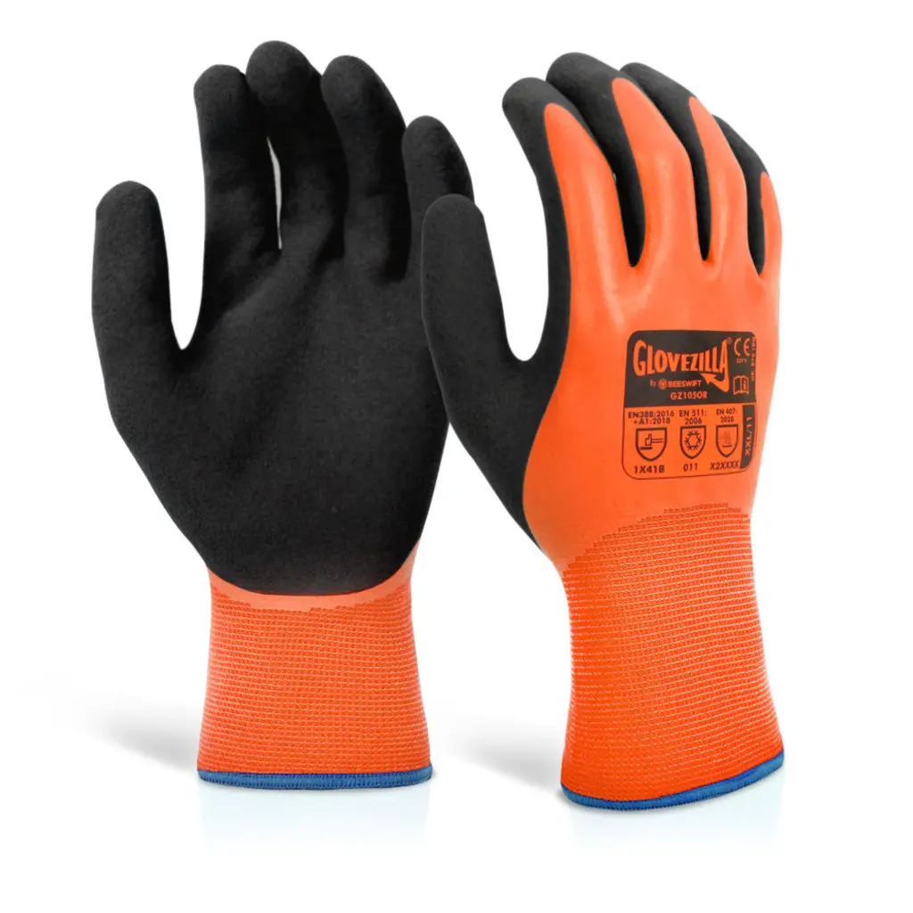 Beeswift Glovezilla Latex Thermal Glove Orange L (Pack of 10)