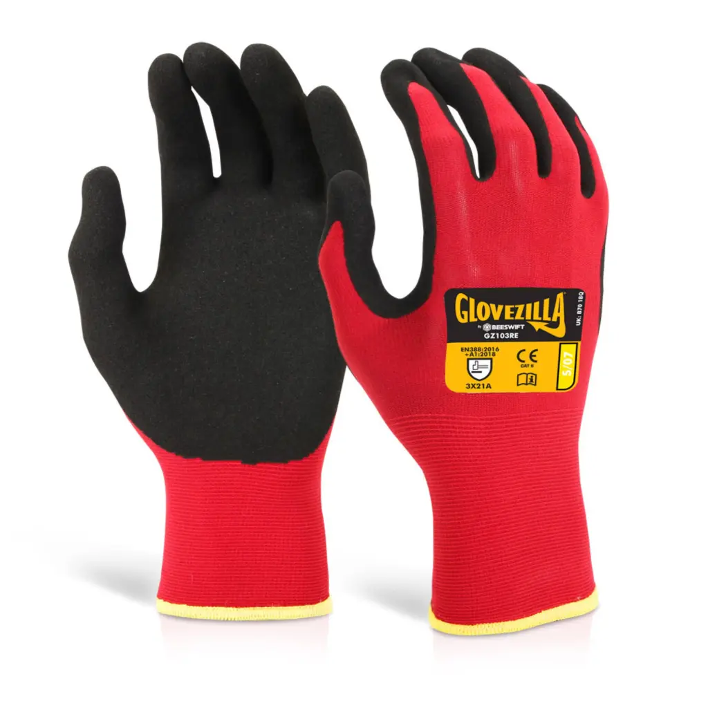 Beeswift Glovezilla Nitrile Nylon Glove Red S (Pack of 10)