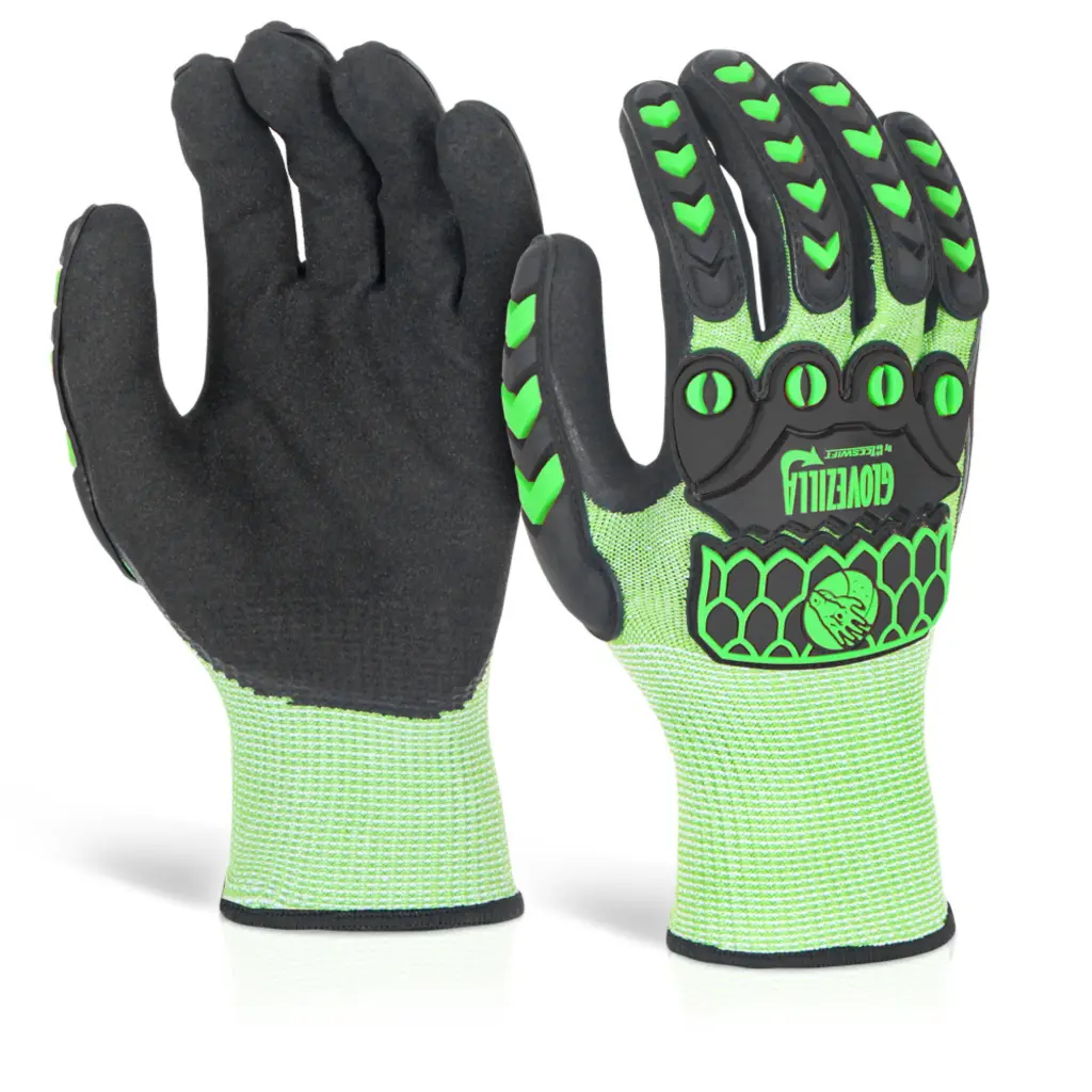 Beeswift Glovezilla Nitrile Palm Coated Hi-Vis Glove Green XL (Pair)