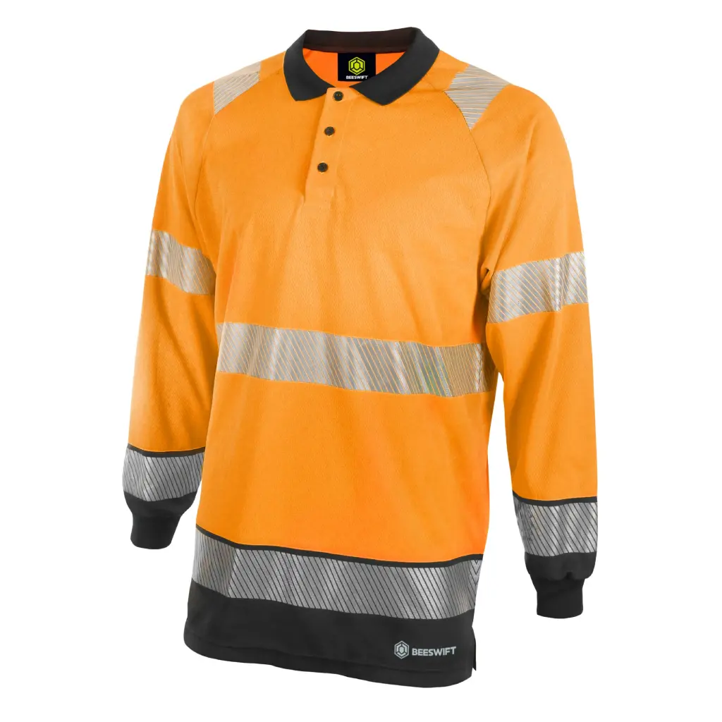Beeswift High Visibility  Two Tone Polo Shirt Long Sleeve Orange / Black S