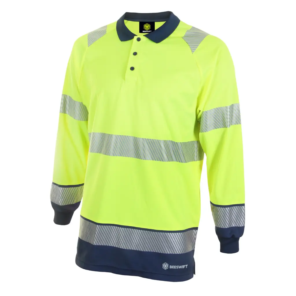 Beeswift High Visibility  Two Tone Polo Shirt Long Sleeve Saturn Yellow / Navy S